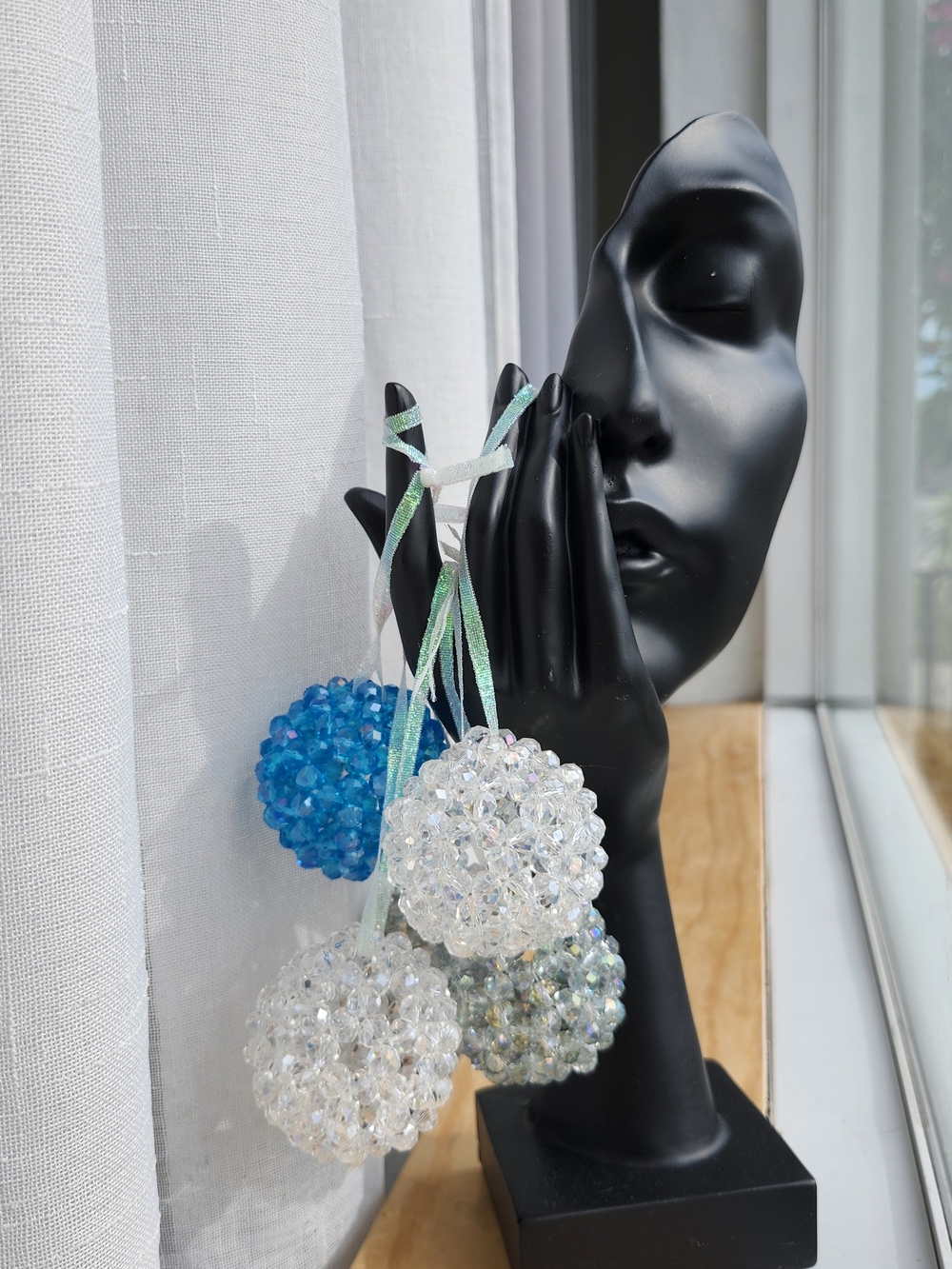 Christmas Crystal Bead Pom-Pom Hanging Ornament